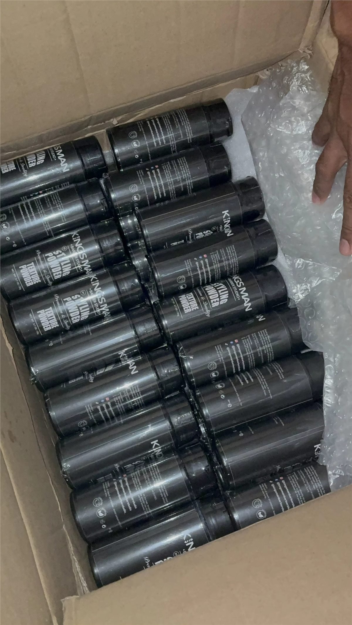 Private label styling powder delivery for a barbershop brand